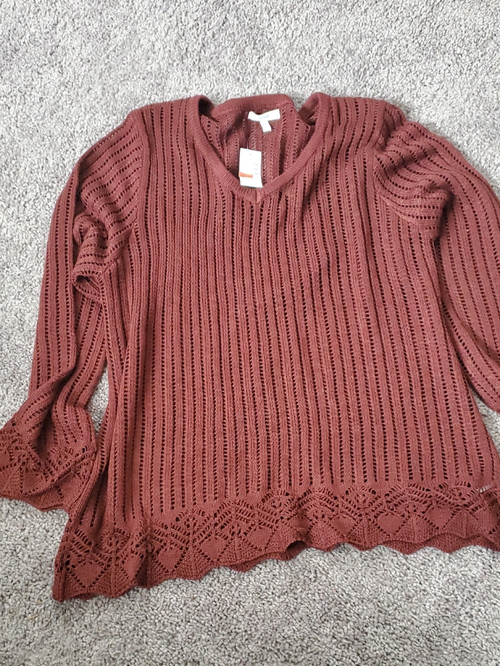 Maurices Openwork Scoop Neck Sweater in Brick